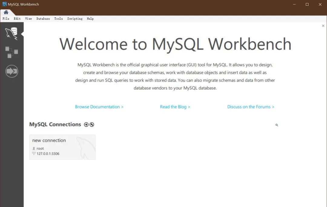 MySQL Workbench欢迎主界面