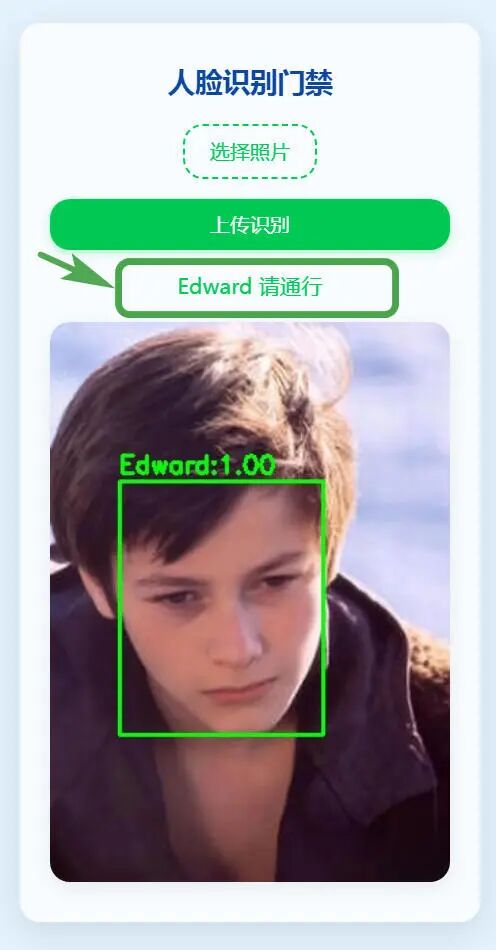 人脸识别成功并允许通行的网页界面