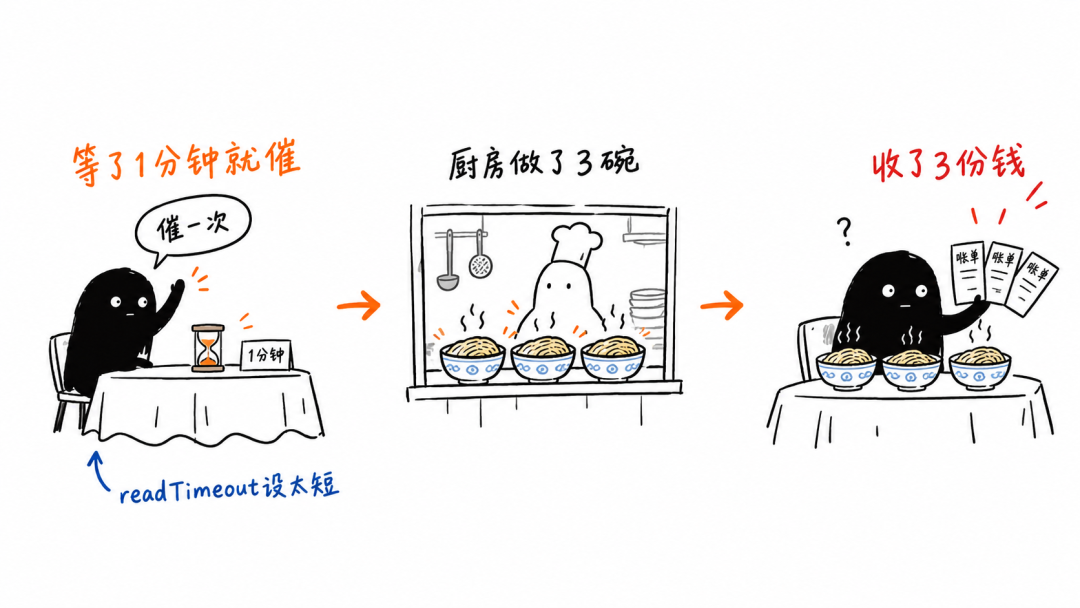 催菜催出三碗面:超时重试的生活化比喻