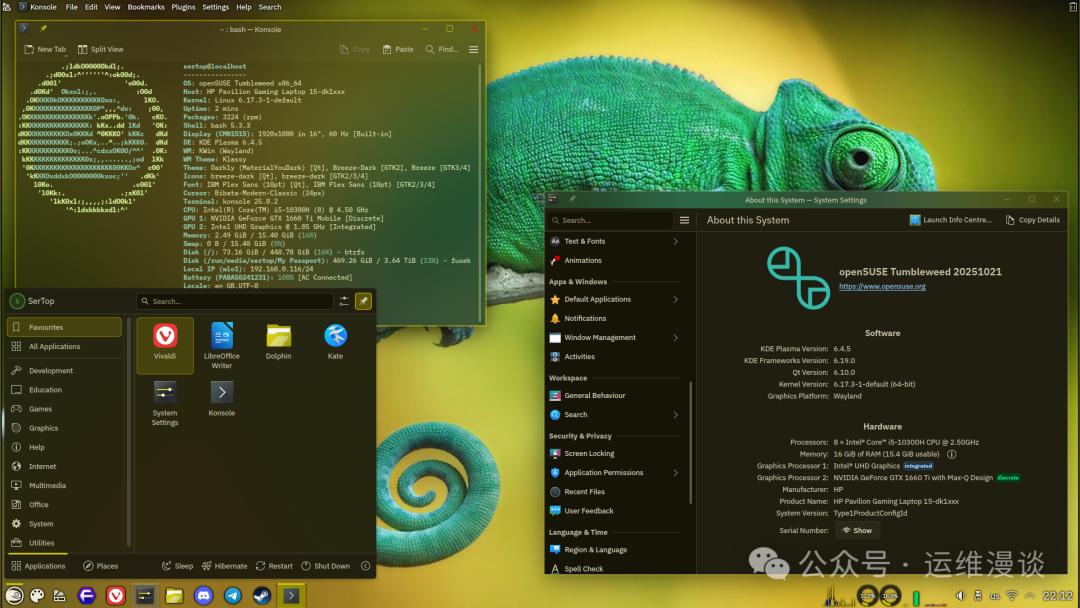openSUSE Tumbleweed 桌面环境及系统详情