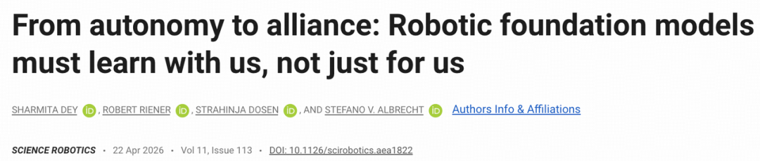 论文标题截图：From autonomy to alliance: Robotic foundation models must learn with us, not just for us