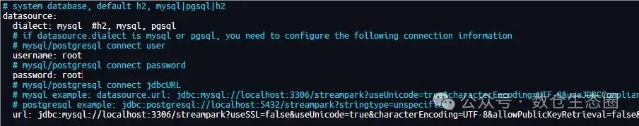 StreamPark配置文件数据源设置示例