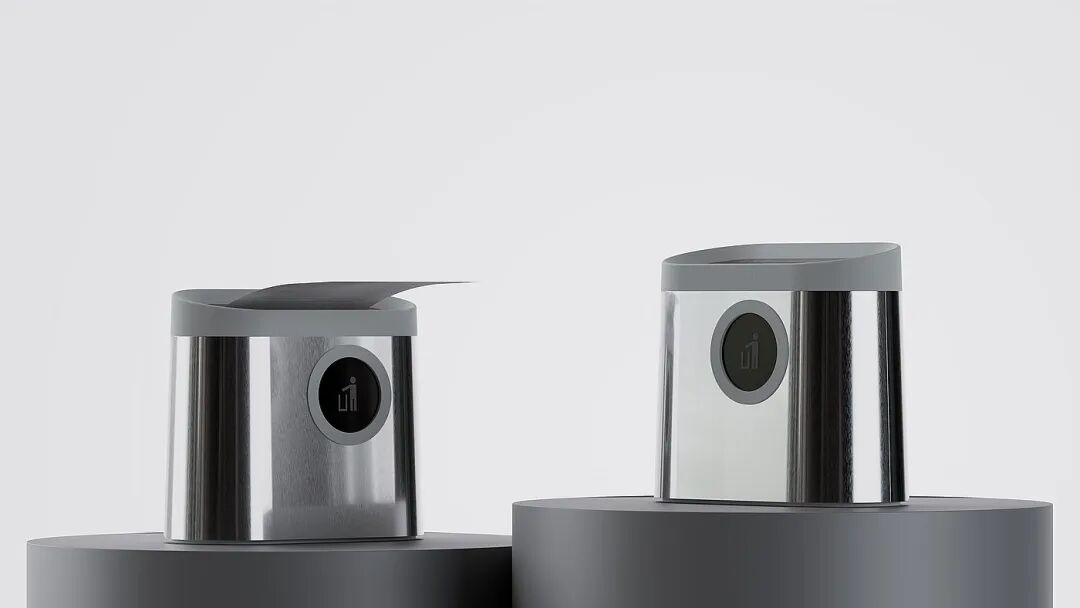 现代金属质感垃圾桶开合状态