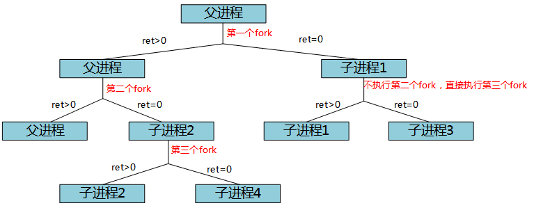进程创建与执行流程的树状结构图