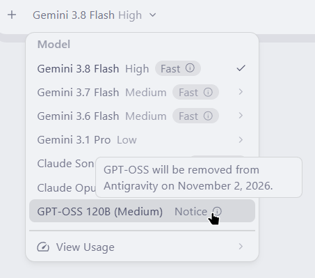 GPT-OSS 120B 将于 11 月 2 日从 Antigravity 移除