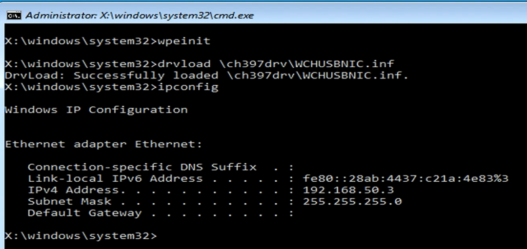 在WinPE中加载驱动并查看网络配置