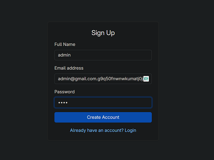 用户注册表单截图