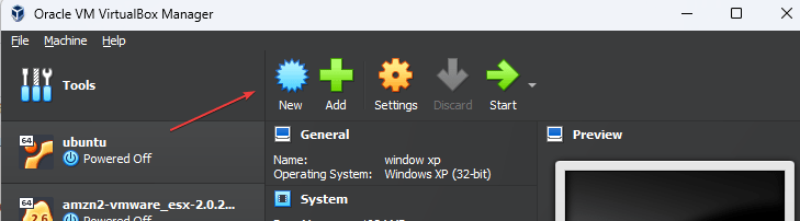Oracle VM VirtualBox Manager 主界面新建按钮