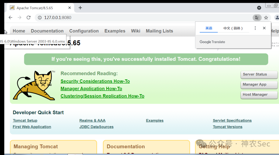 Tomcat安装成功欢迎页面