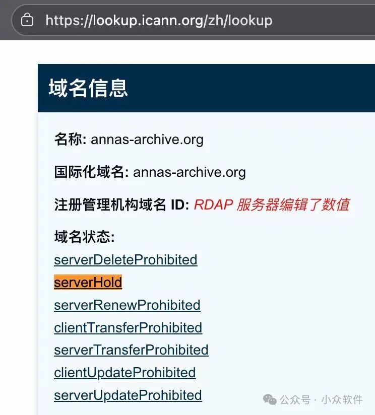 安娜的档案.org域名状态查询结果