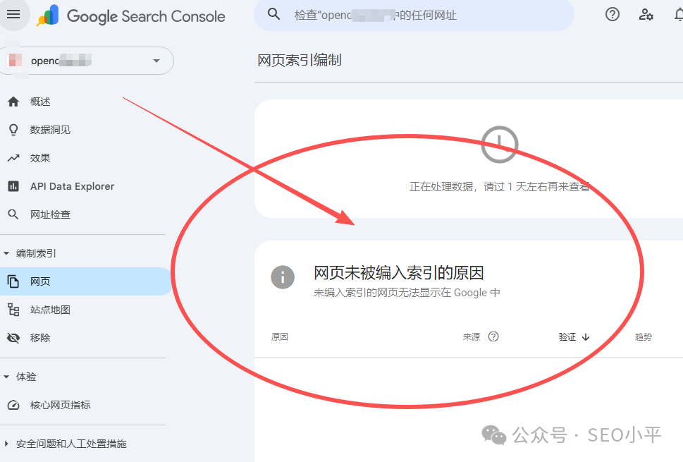 Google Search Console显示索引处理中