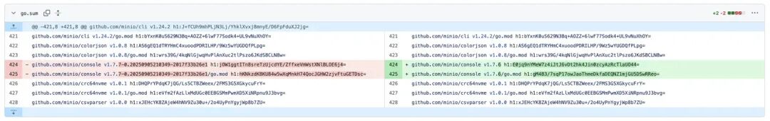 显示go.mod中minio/console依赖版本号的代码截图