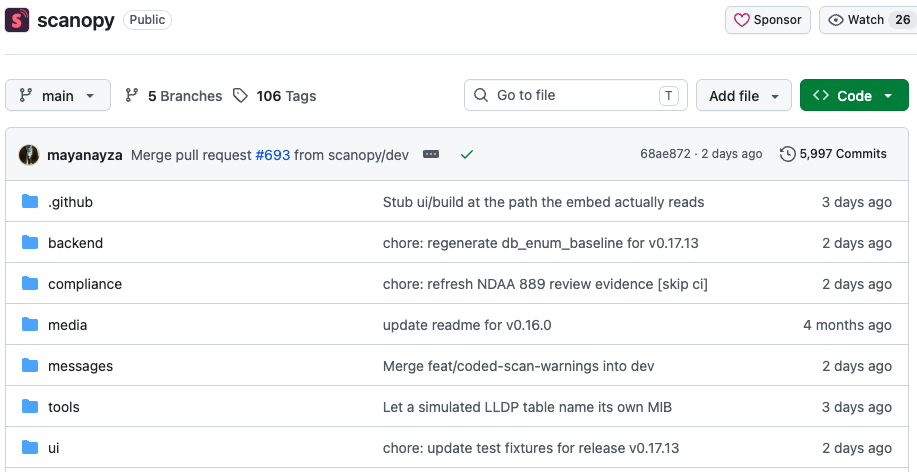 scanopy GitHub 仓库主分支与提交记录