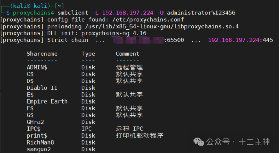 SMB共享列表扫描结果