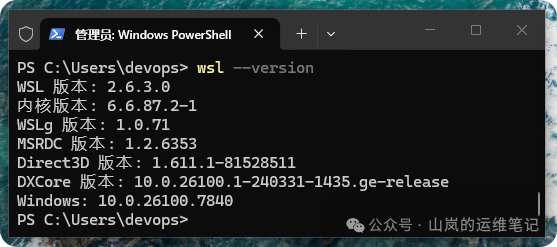 wsl --version 命令显示的详细版本信息