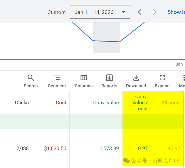 2026年1月上半月广告投放数据，ROAS低于1
