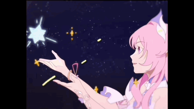 粉发少女手中浮现魔法书的动态图