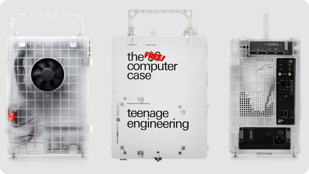 Teenage Engineering 展示的透明电脑机箱设计与 mini-ITX 机箱产品图