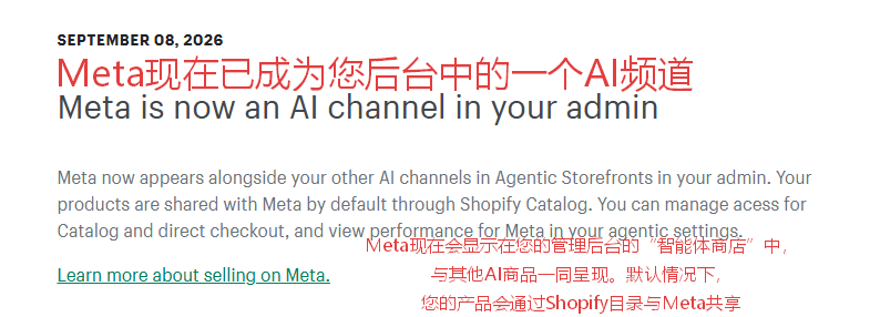 Shopify后台新增Meta AI渠道截图