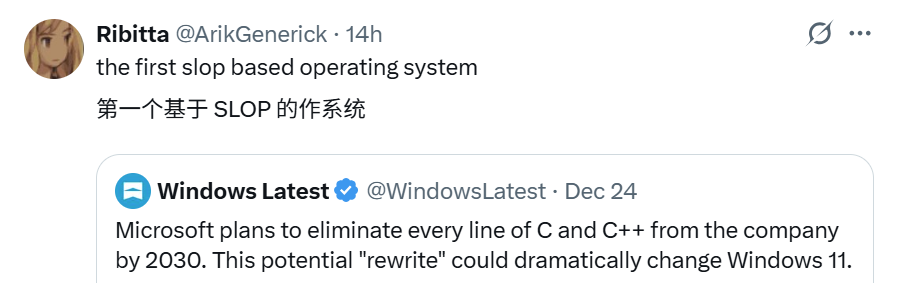 网友评论截图：第一个基于SLOP的操作系统