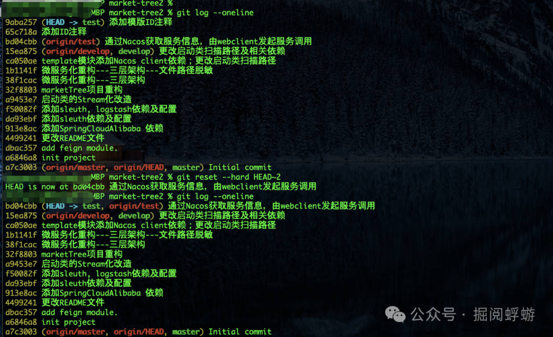 执行 git reset --hard HEAD~2 回退两个提交