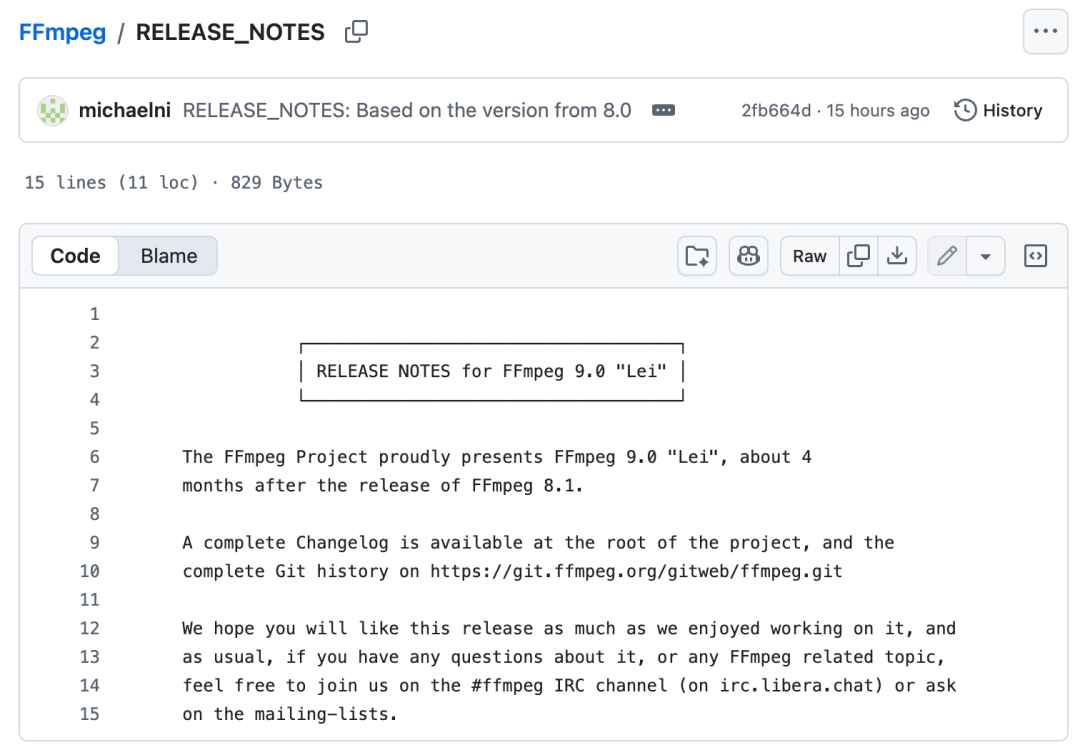 GitHub上FFmpeg 9.0 Lei的RELEASE_NOTES