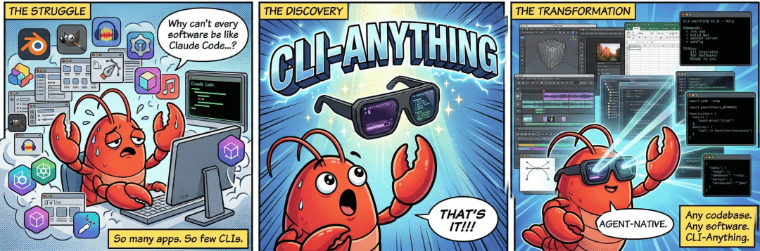 CLI-Anything 概念漫画：从困惑到发现再到转变