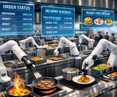 自动化无人厨房中的机械臂在工作