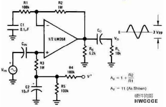 交流耦合非反相放大器电路图