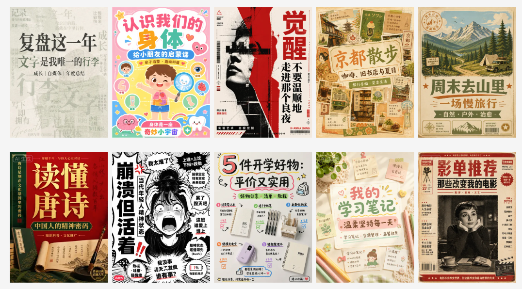 AI生成十种风格封面图示例