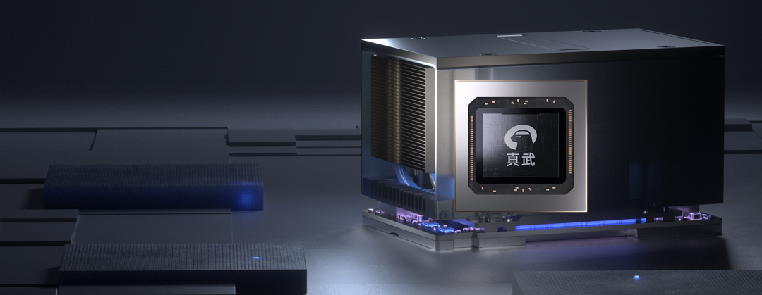 展示阿里平头哥“真武”芯片产品的黑色立方体设备图