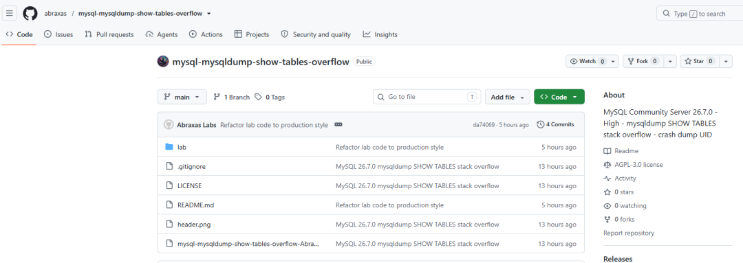 mysql-mysqldump-show-tables-overflow GitHub 仓库截图