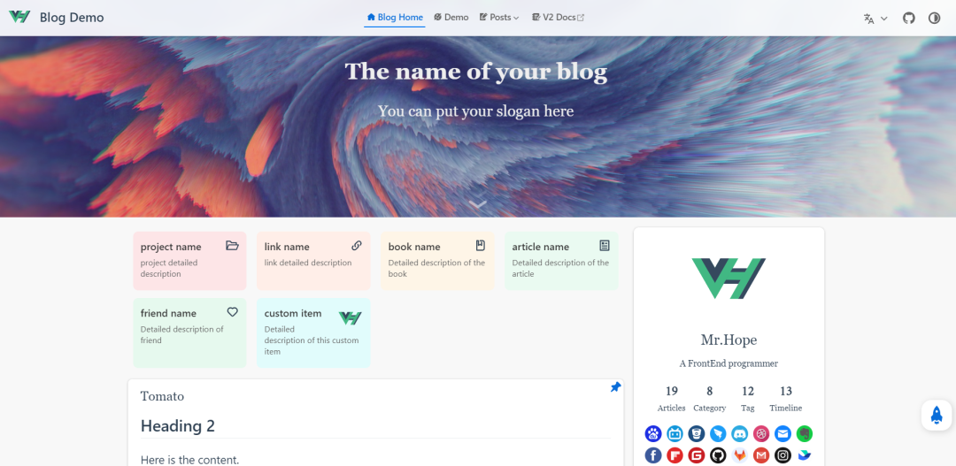 VuePress主题hope的blog类型默认首页
