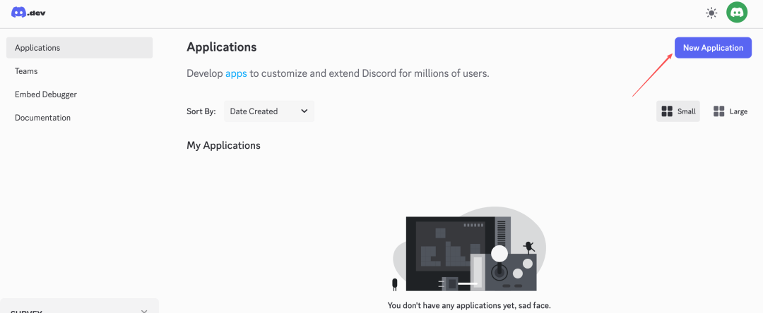 Discord开发者后台的应用列表页