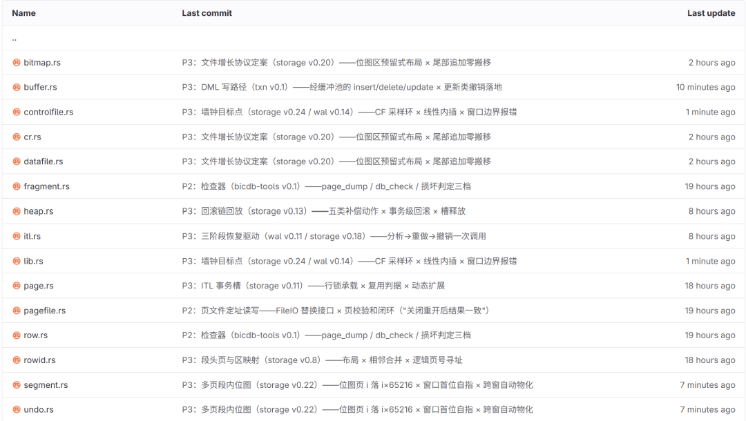 storage 模块 Rust 文件与提交记录截图