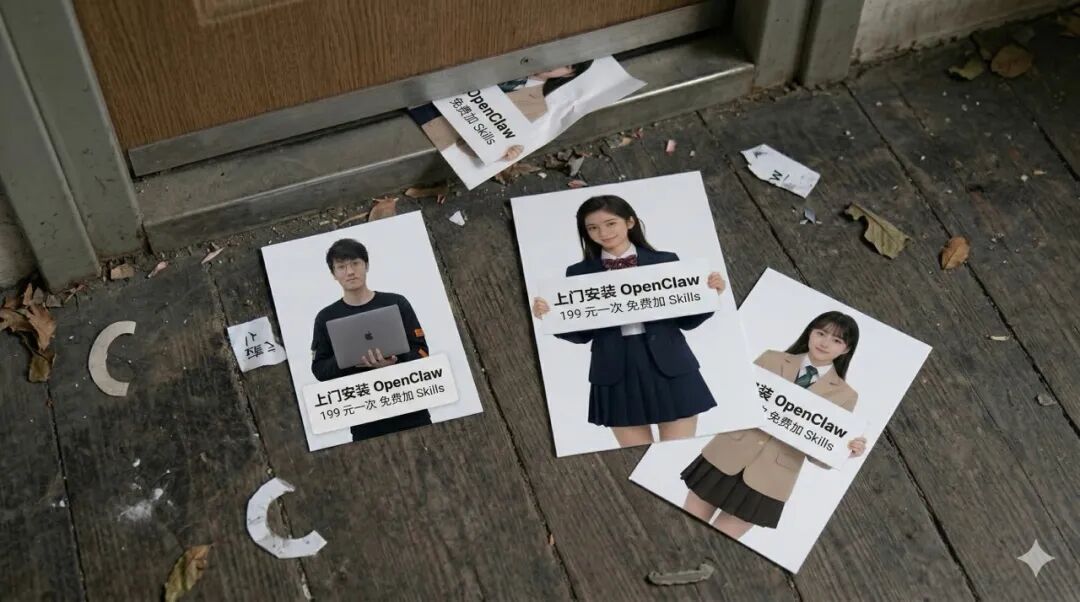 散落在地上的OpenClaw上门安装广告传单