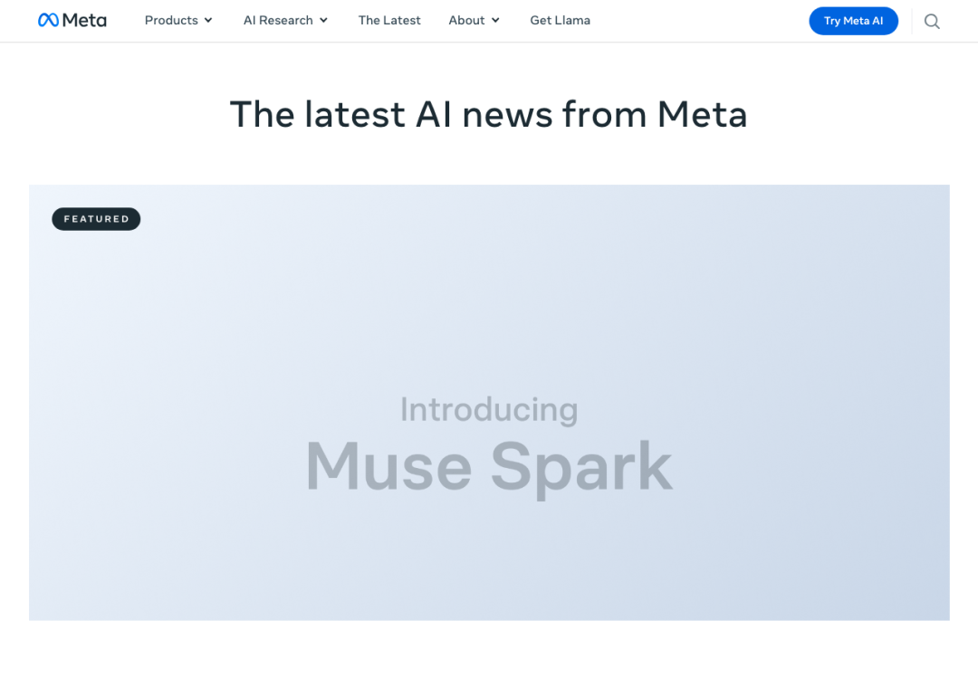 Meta AI博客页面,主推Muse Spark等新闻