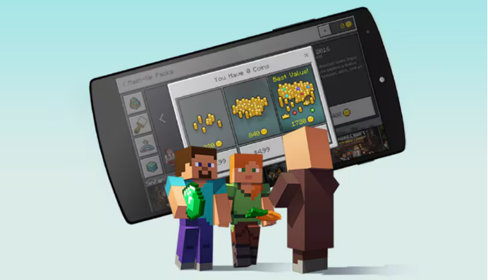 Minecraft商店界面截图,展示Customize Packs和Minecoins金币包选项
