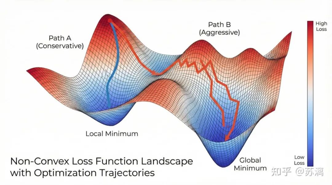 非凸损失函数中的优化路径图