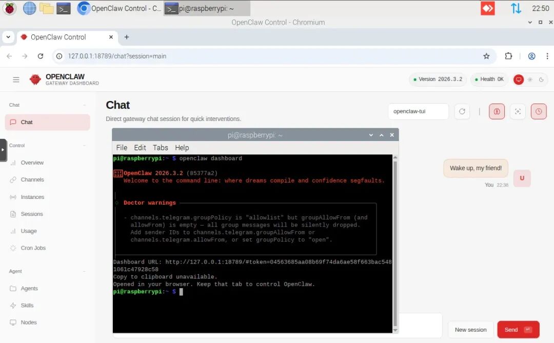 OpenClaw 控制面板网页界面截图