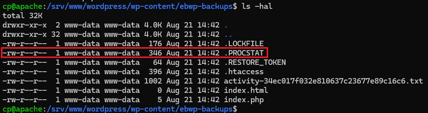 ebwp-backups 目录列表,.PROCSTAT 文件被高亮标注