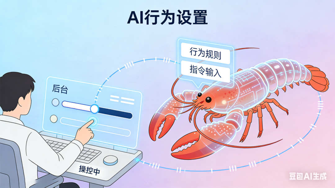 描绘人类通过控制面板设置AI行为的插画