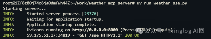 服务器终端显示SSE服务器启动成功，监听在8000端口