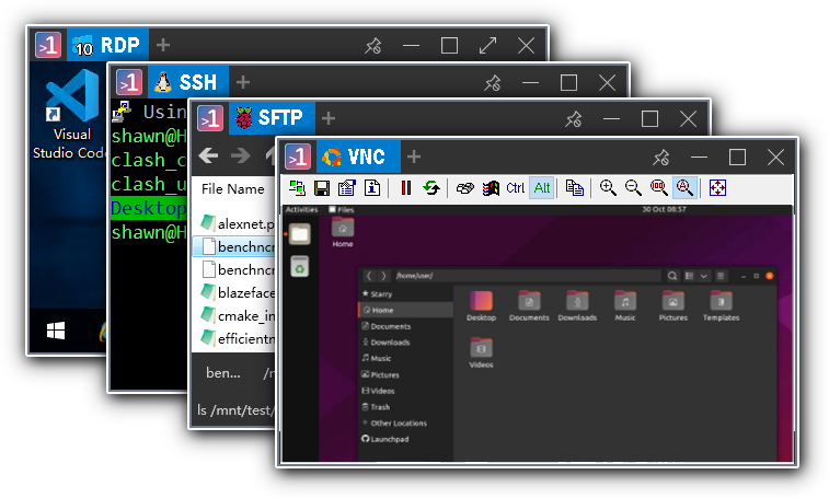 1Remote 多协议标签页会话,RDP、SSH、SFTP、VNC 并行工作