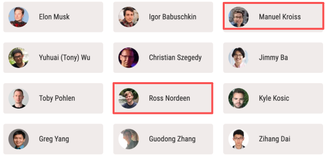 xAI创始团队成员图示，仅剩两人标红