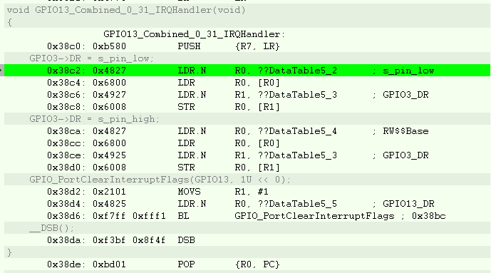 GPIO中断服务程序汇编代码示例