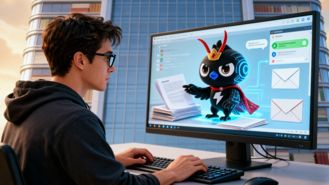 一名专注的程序员正使用多屏幕操作AI工作平台