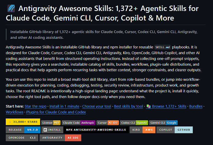 Antigravity Awesome Skills 项目主页