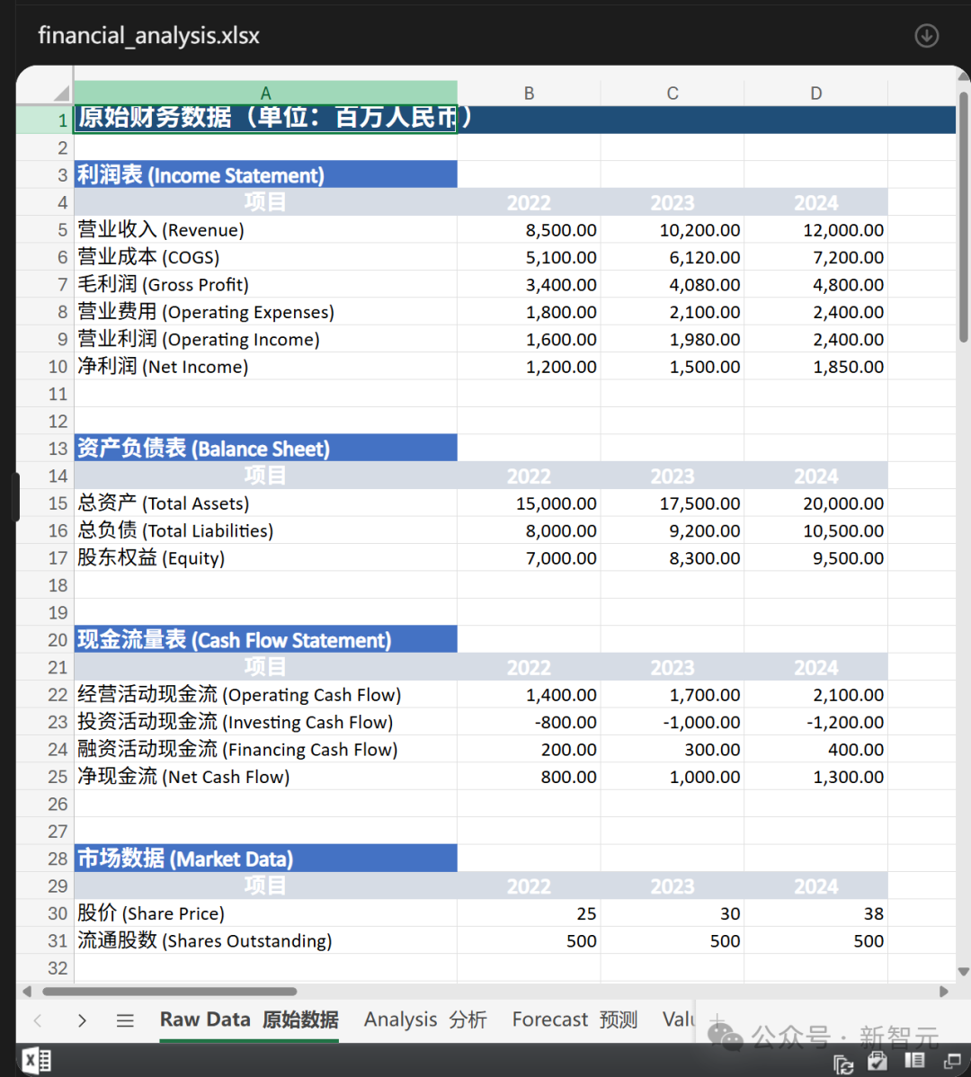 原始财务数据表格