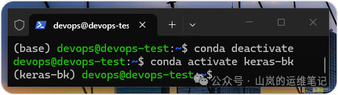 使用conda activate命令激活keras-bk虚拟环境
